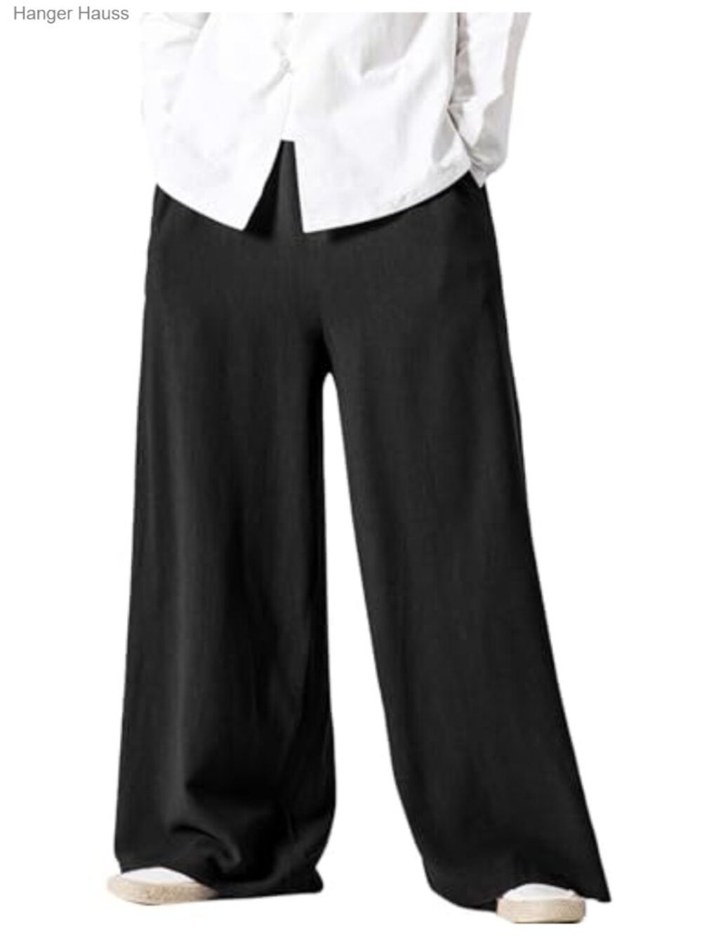 Men's Linen Pants Wide Leg Baggy Casual Trousers with Pockets